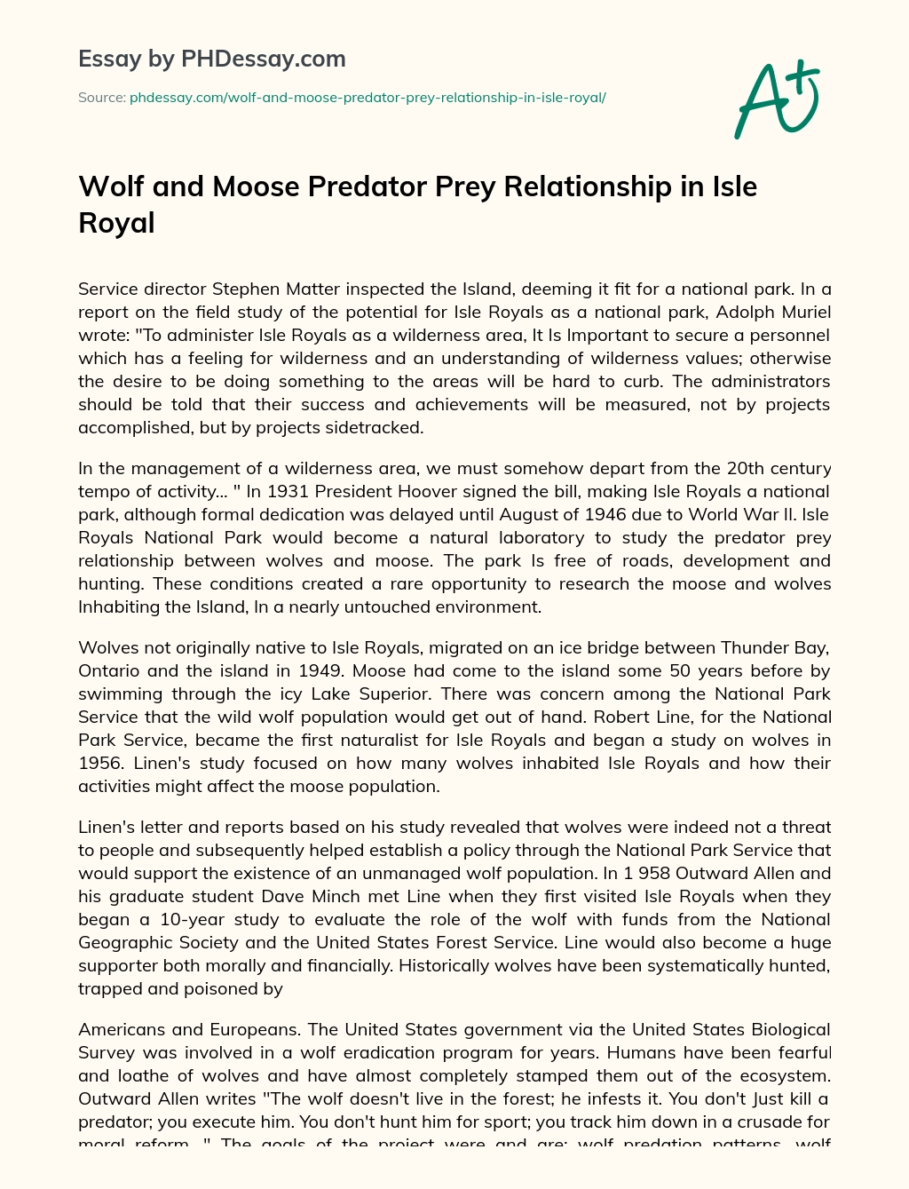 Wolf and Moose Predator Prey Relationship in Isle Royal essay