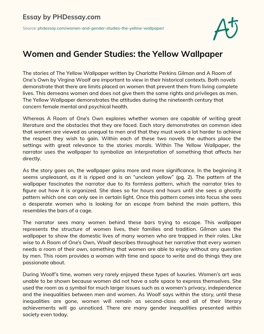 Women and Gender Studies: the Yellow Wallpaper essay