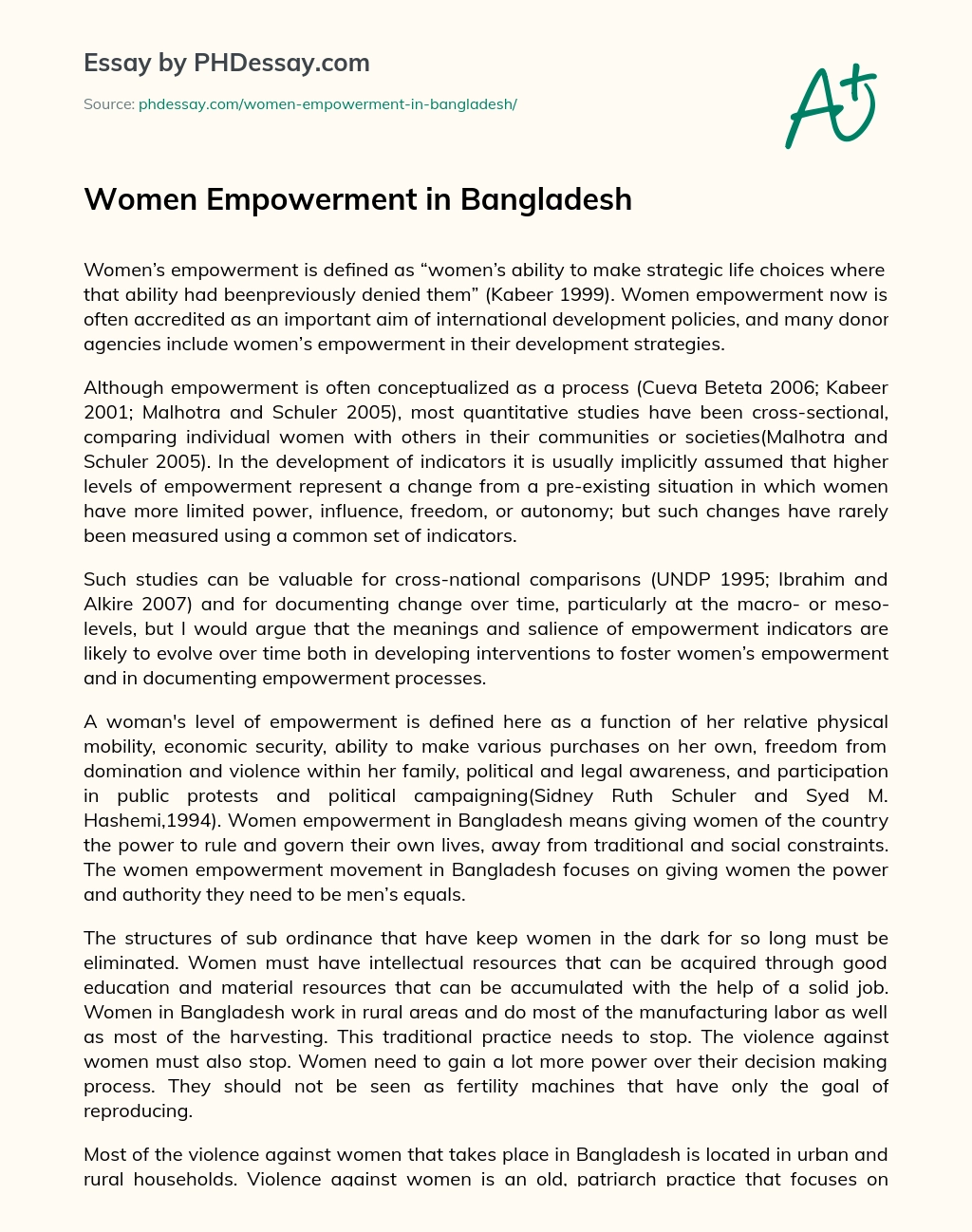 Women Empowerment in Bangladesh essay