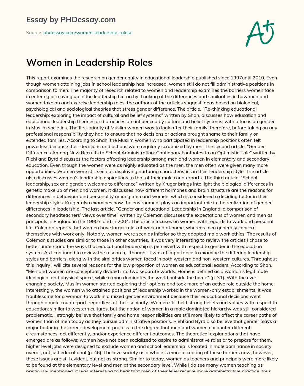 Women in Leadership Roles essay