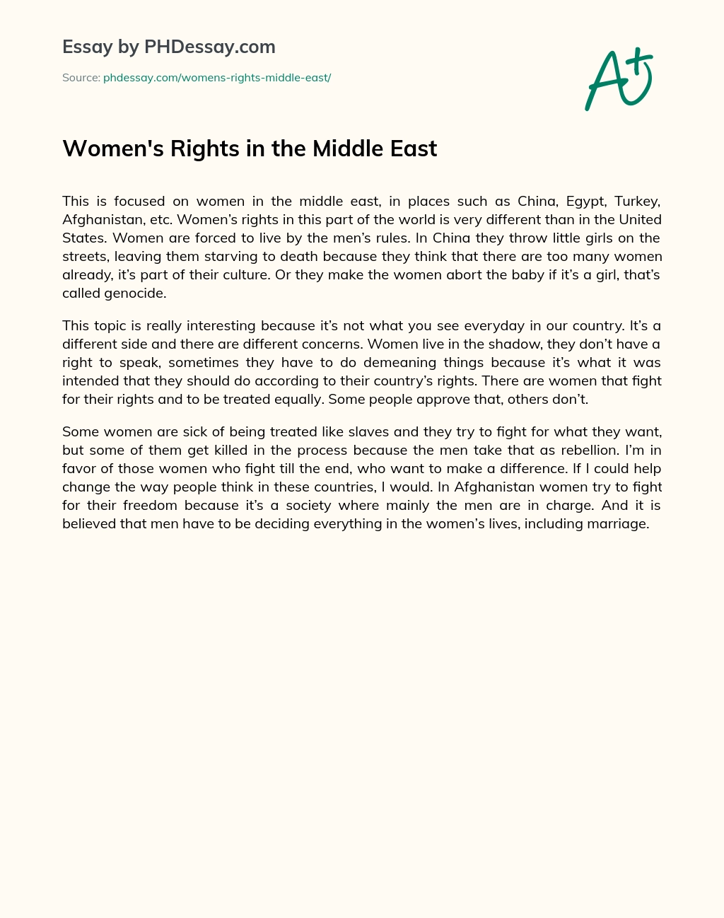 Women’s Rights in the Middle East essay