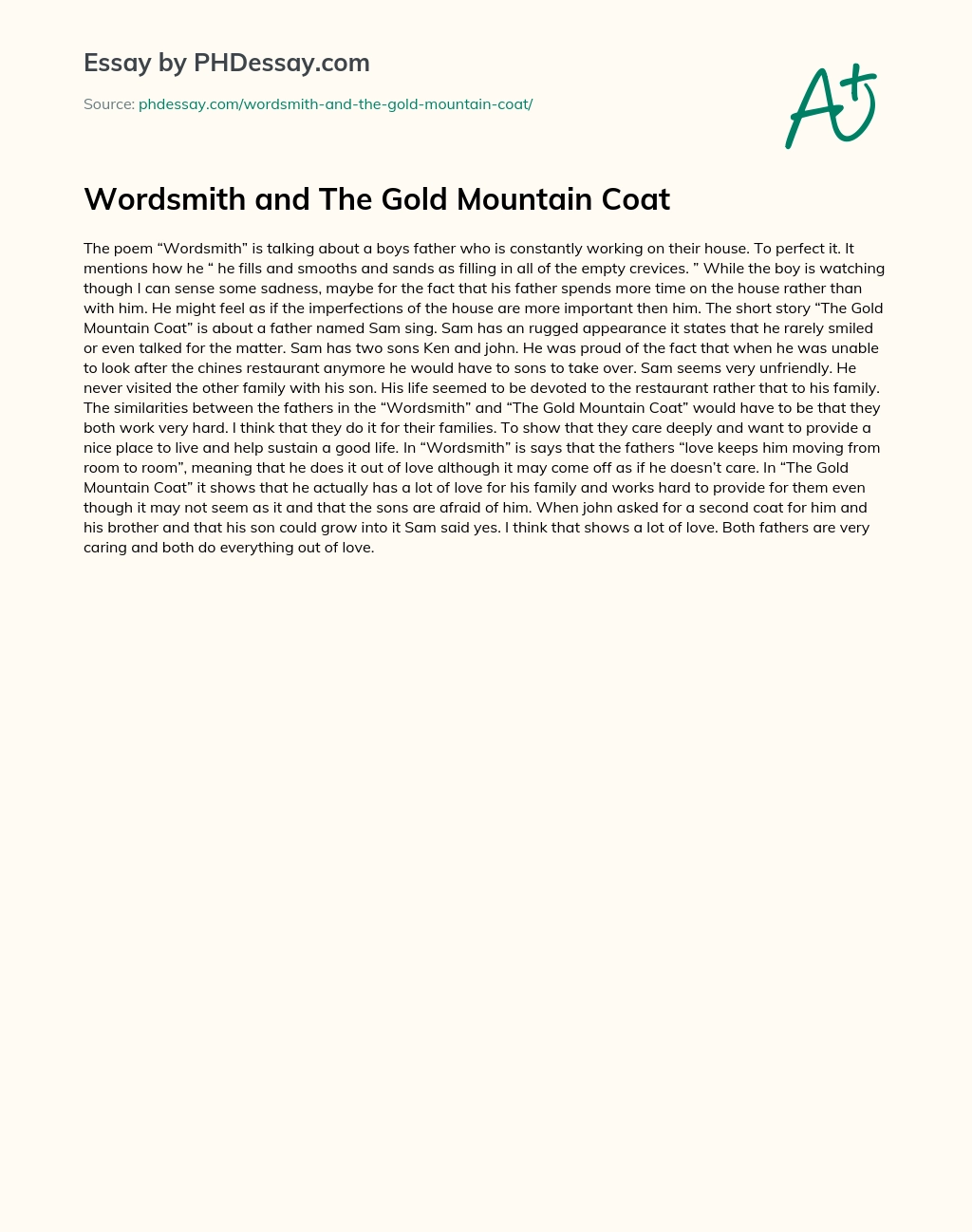 Wordsmith and The Gold Mountain Coat essay
