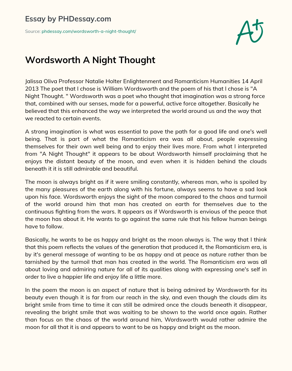 Wordsworth A Night Thought essay