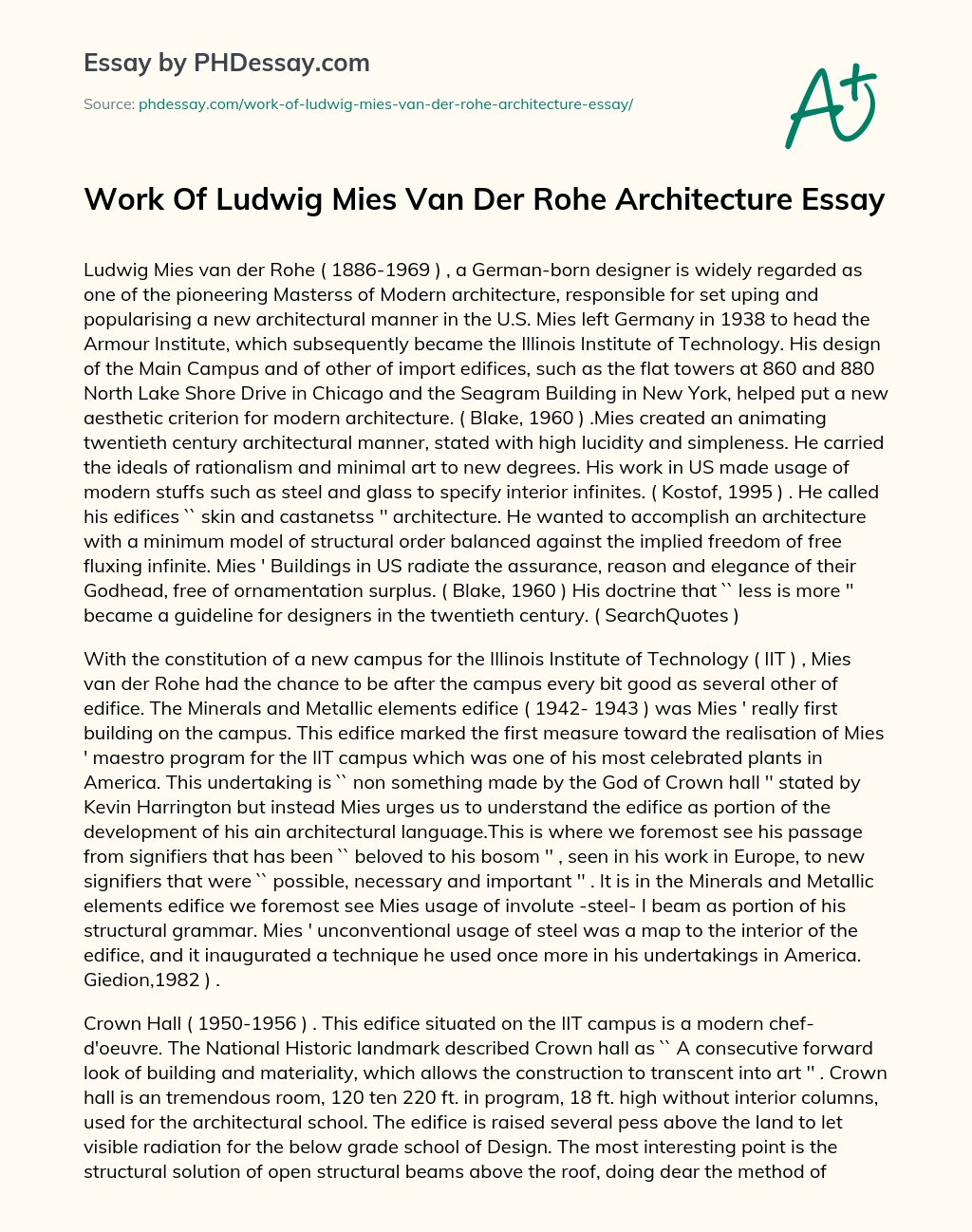 Work Of Ludwig Mies Van Der Rohe Architecture Essay essay