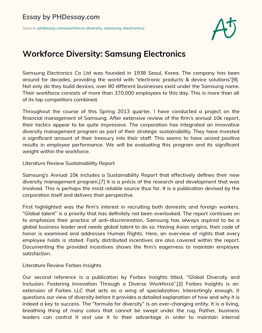 Workforce Diversity: Samsung Electronics essay