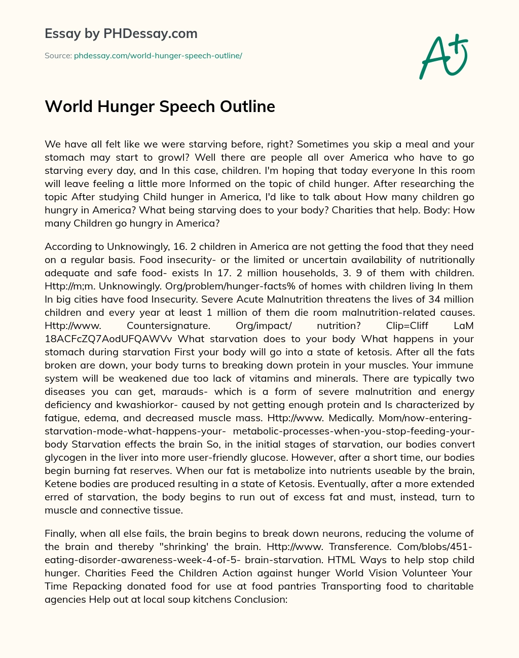 World Hunger Speech Outline essay