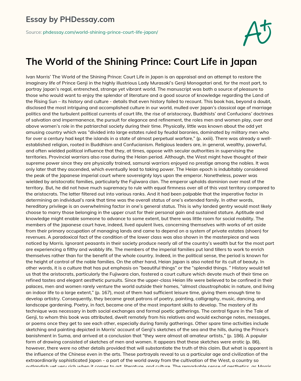 The World of the Shining Prince: Court Life in Japan essay