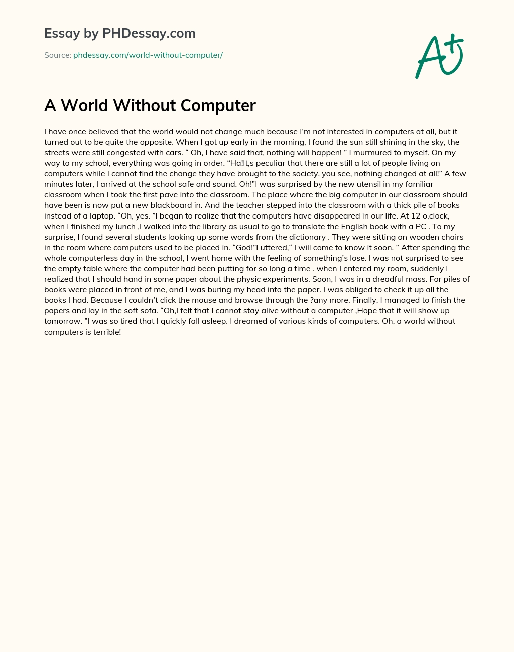 A World Without Computer essay