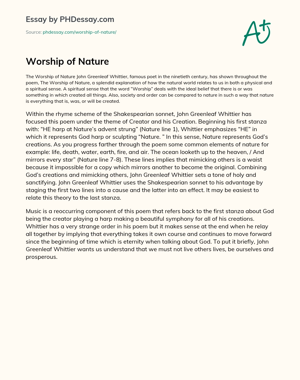 Worship of Nature essay