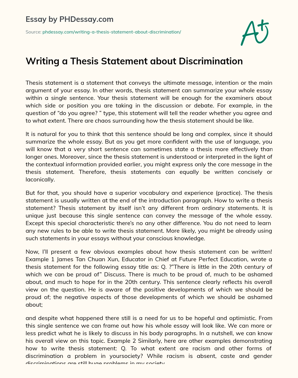 Writing a Thesis Statement about Discrimination essay