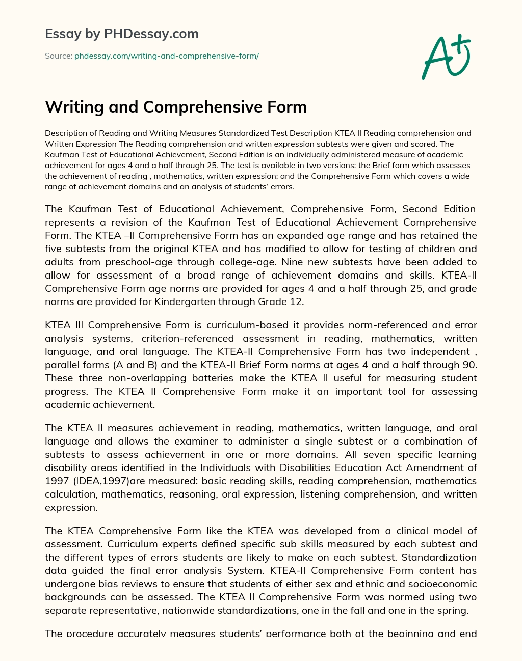 Writing and Comprehensive Form essay