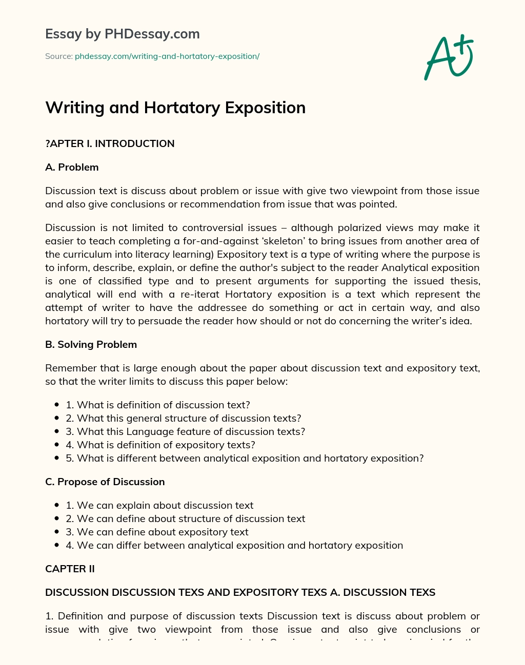 Writing and Hortatory Exposition essay