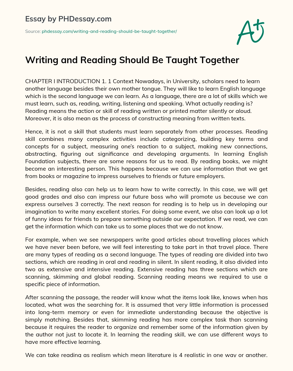 Writing and Reading Should Be Taught Together essay