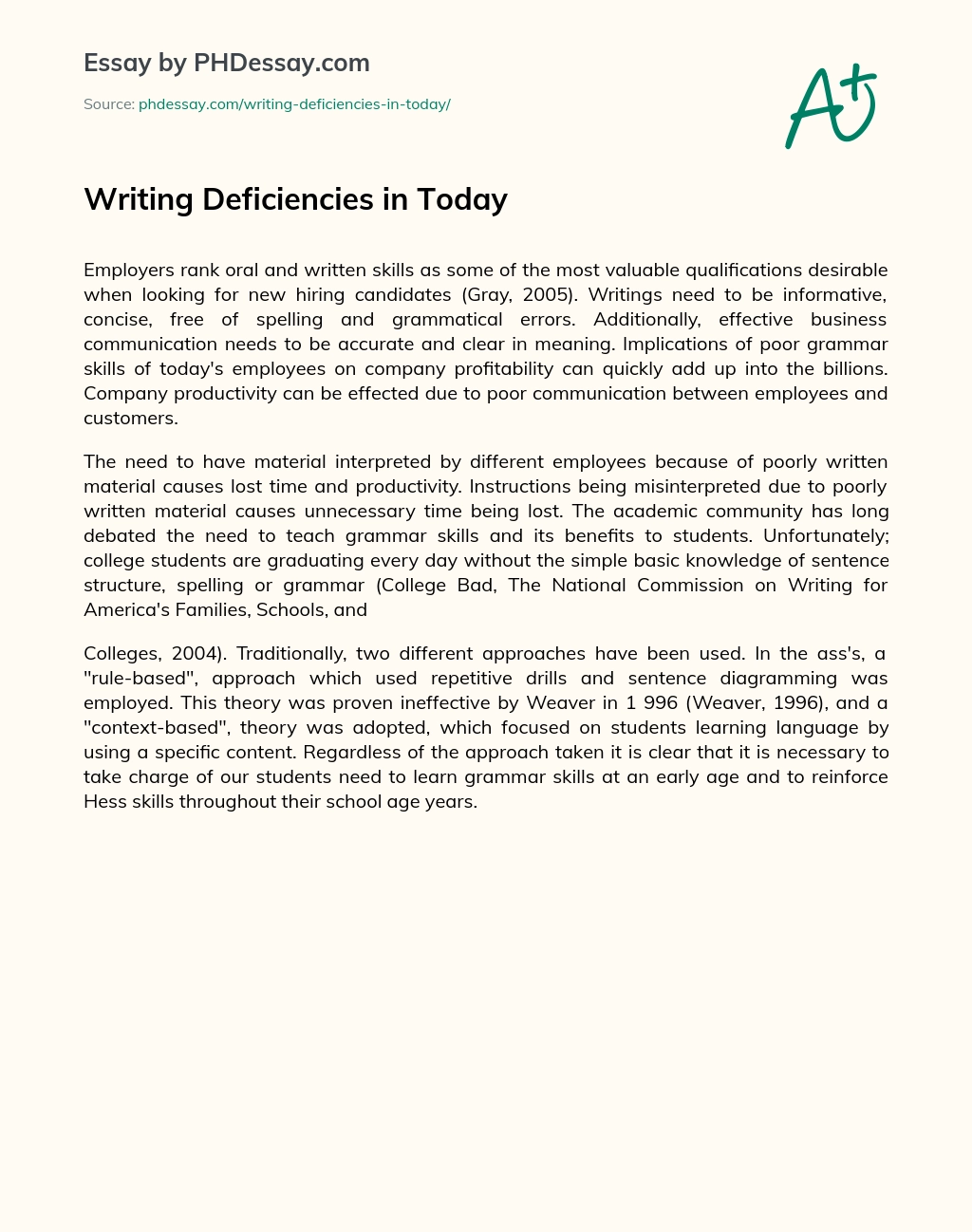 Writing Deficiencies in Today essay