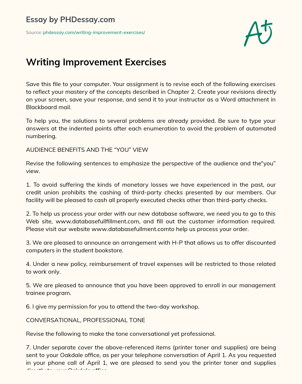 Writing Improvement Exercises essay