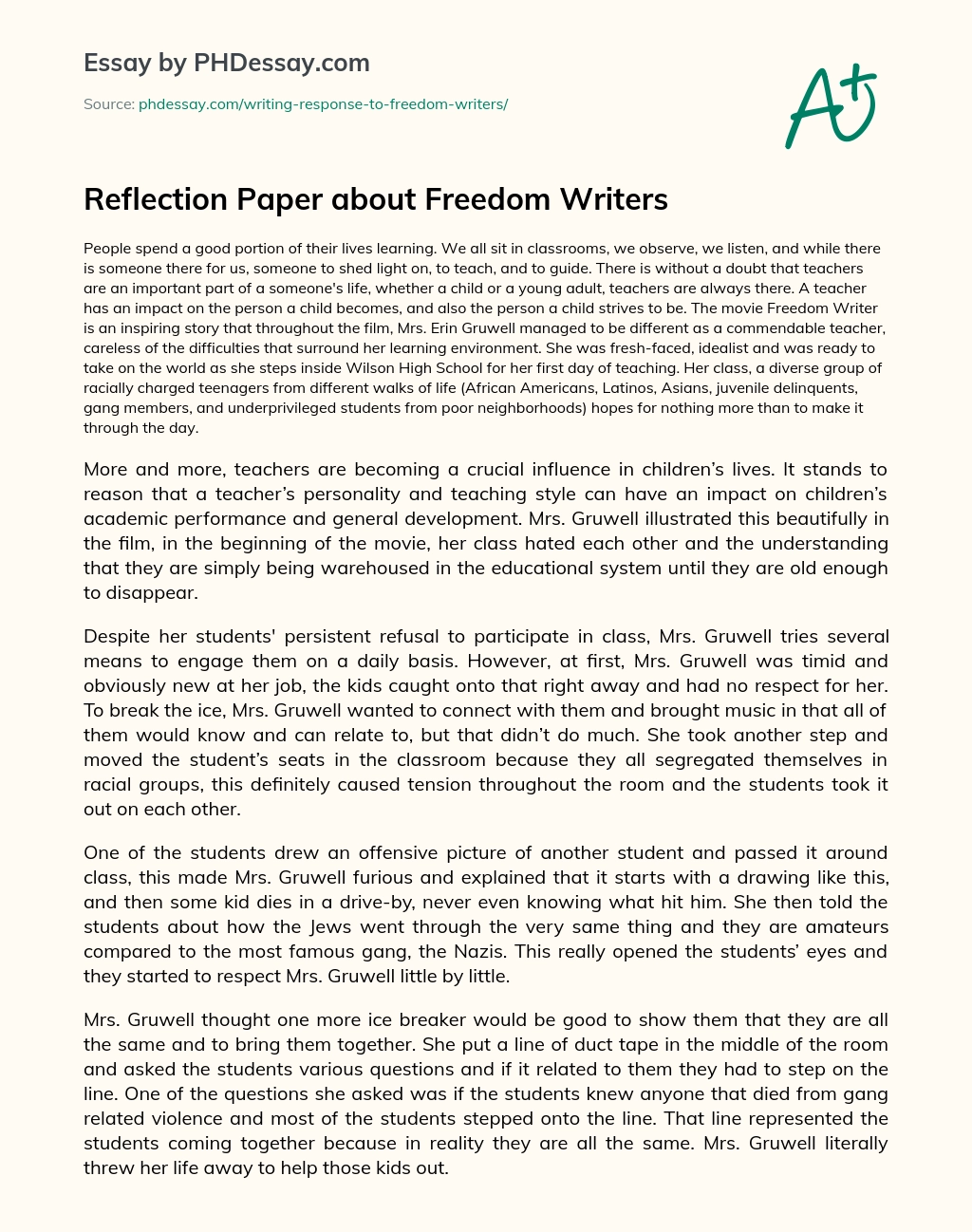freedom writers reflection essay