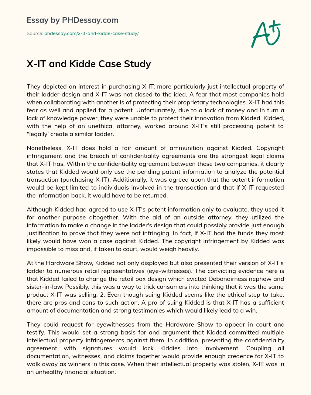 X-IT and Kidde Case Study essay