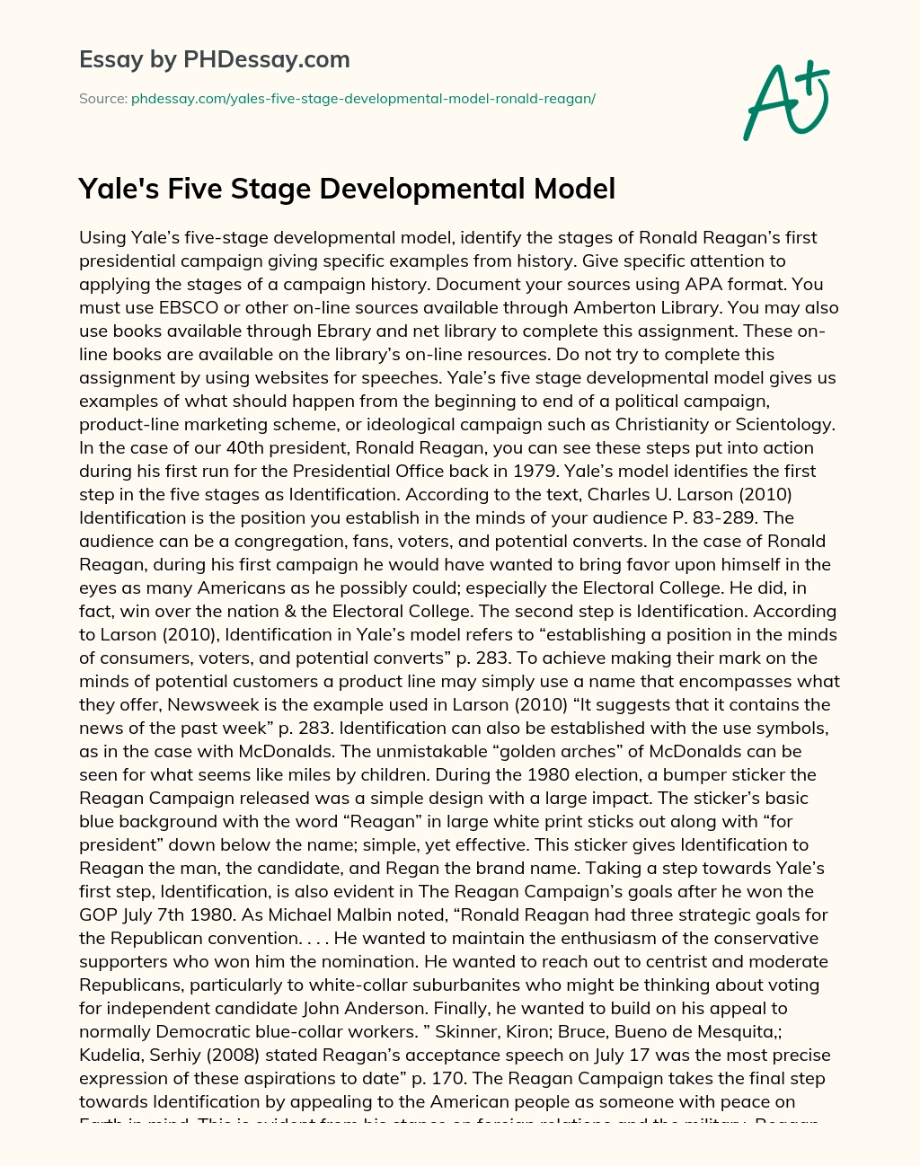 Yale’s Five Stage Developmental Model essay