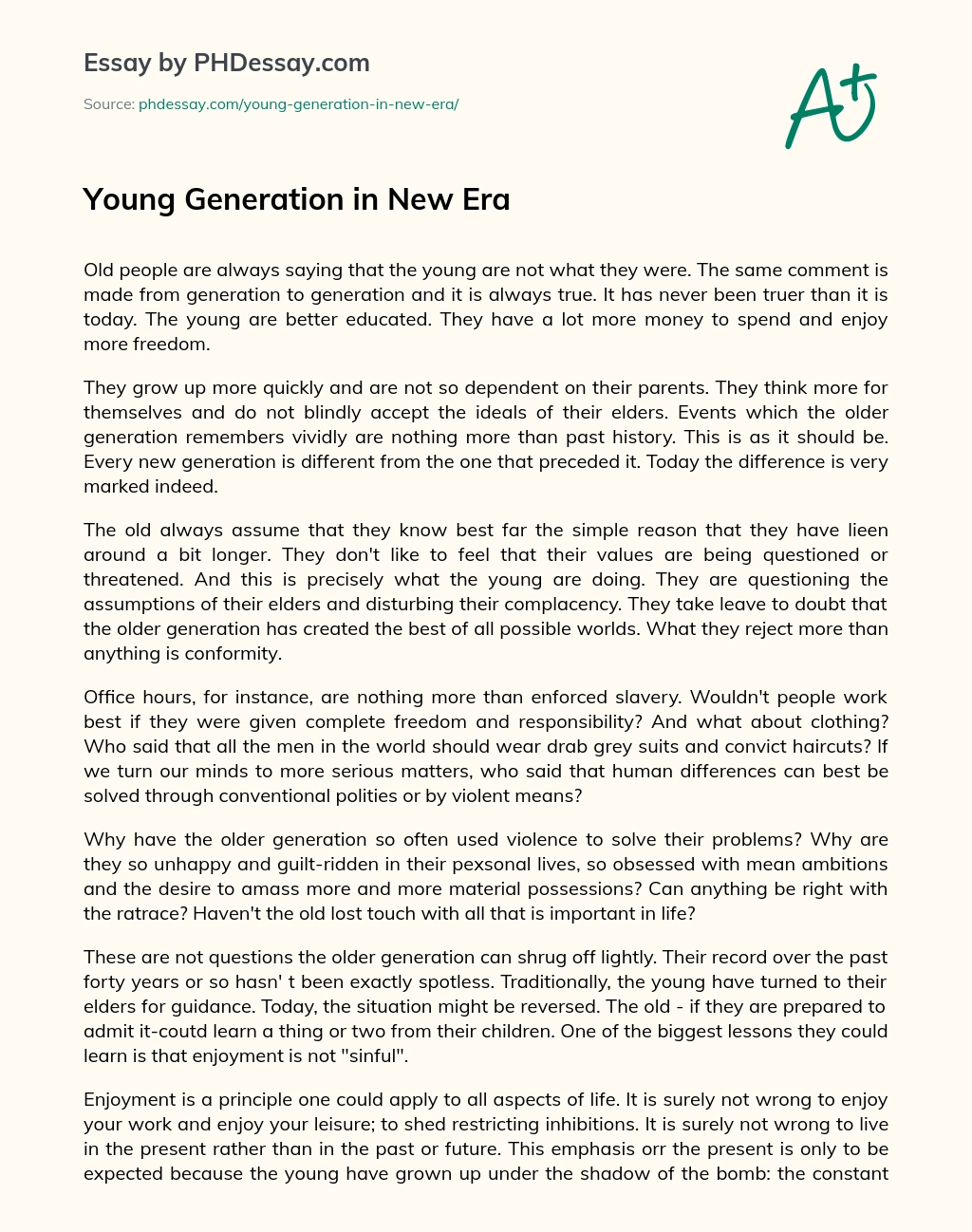 short essay on new generation