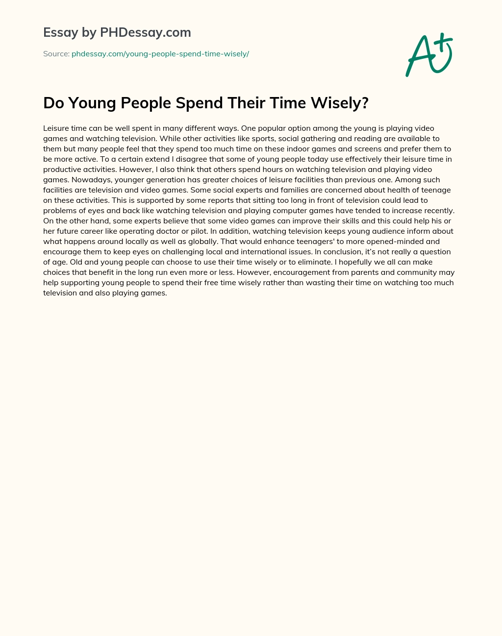 Do Young People Spend Their Time Wisely? essay