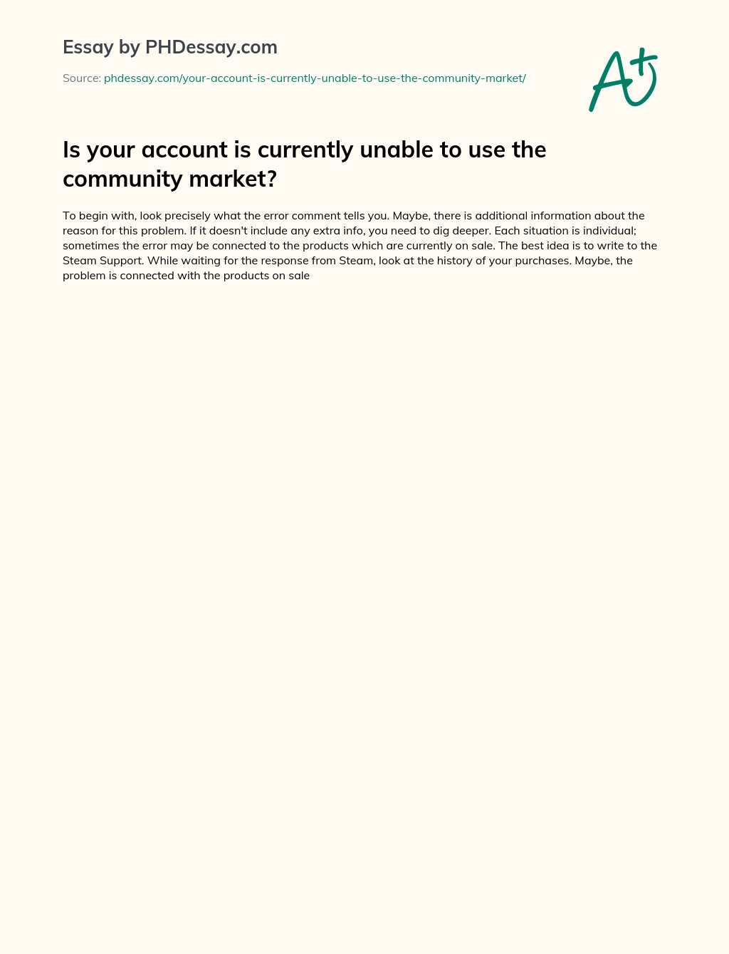 Is your account is currently unable to use the community market? essay