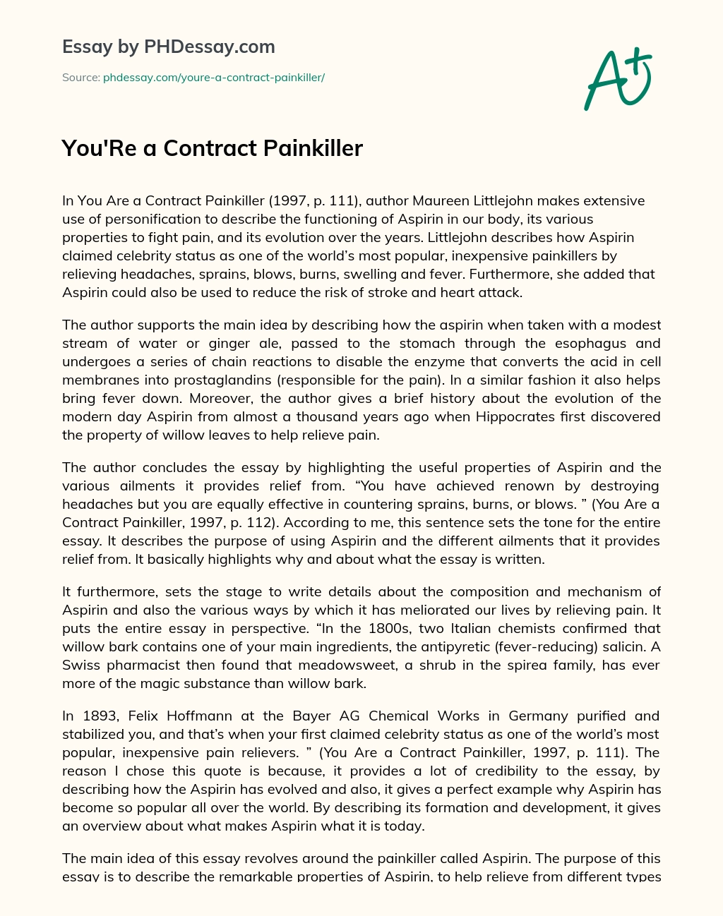 You’Re a Contract Painkiller essay