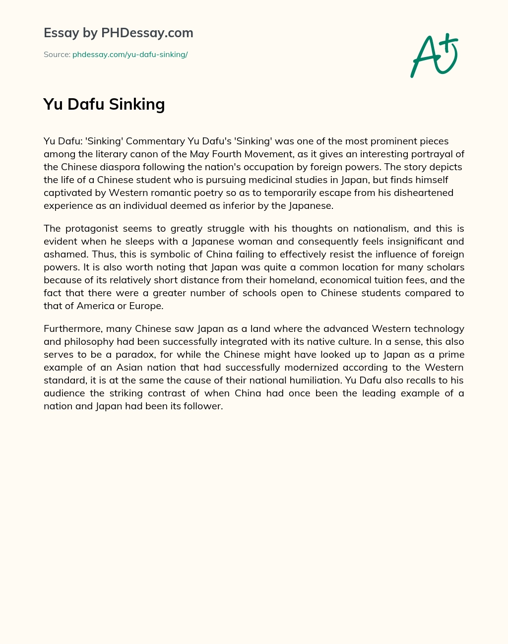 Yu Dafu Sinking essay
