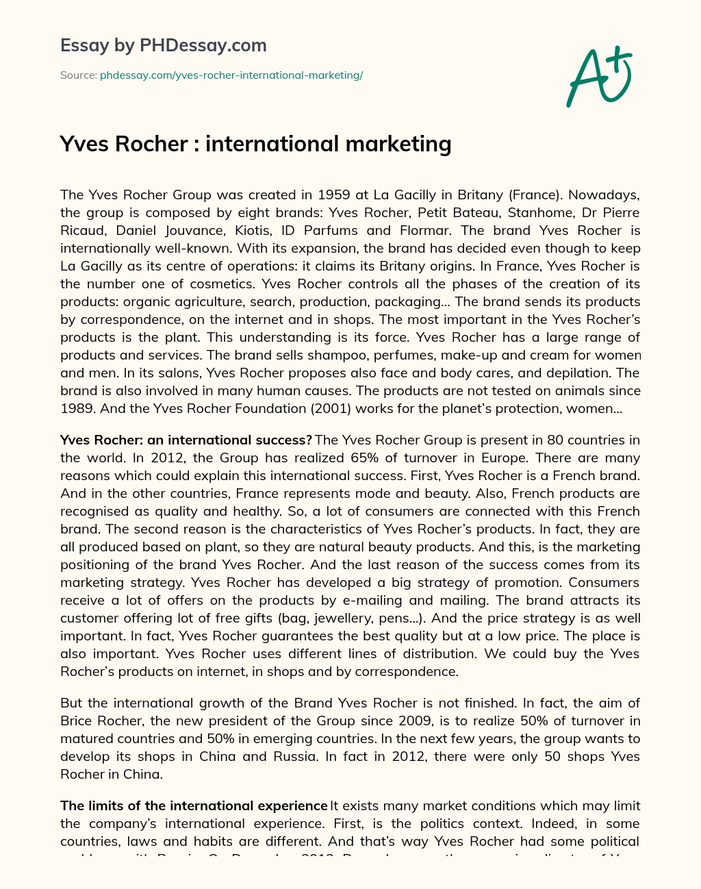 Yves Rocher : International Marketing essay