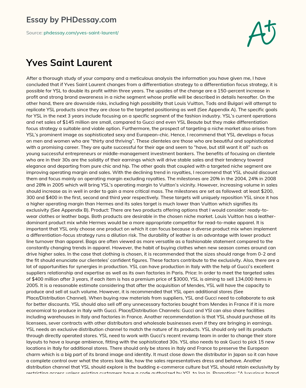 Yves Saint Laurent essay