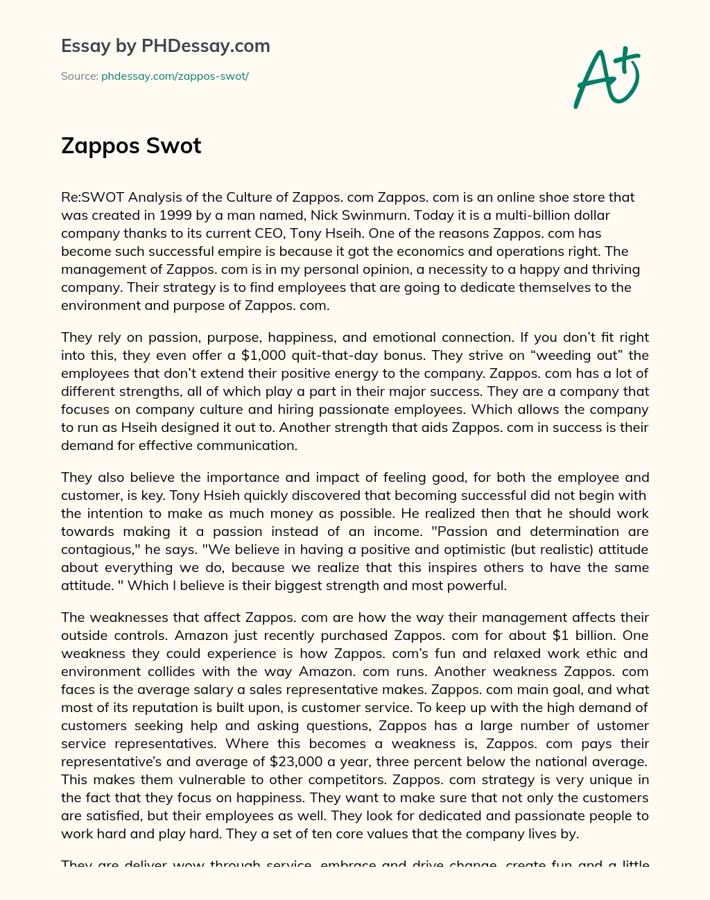 Zappos Swot essay