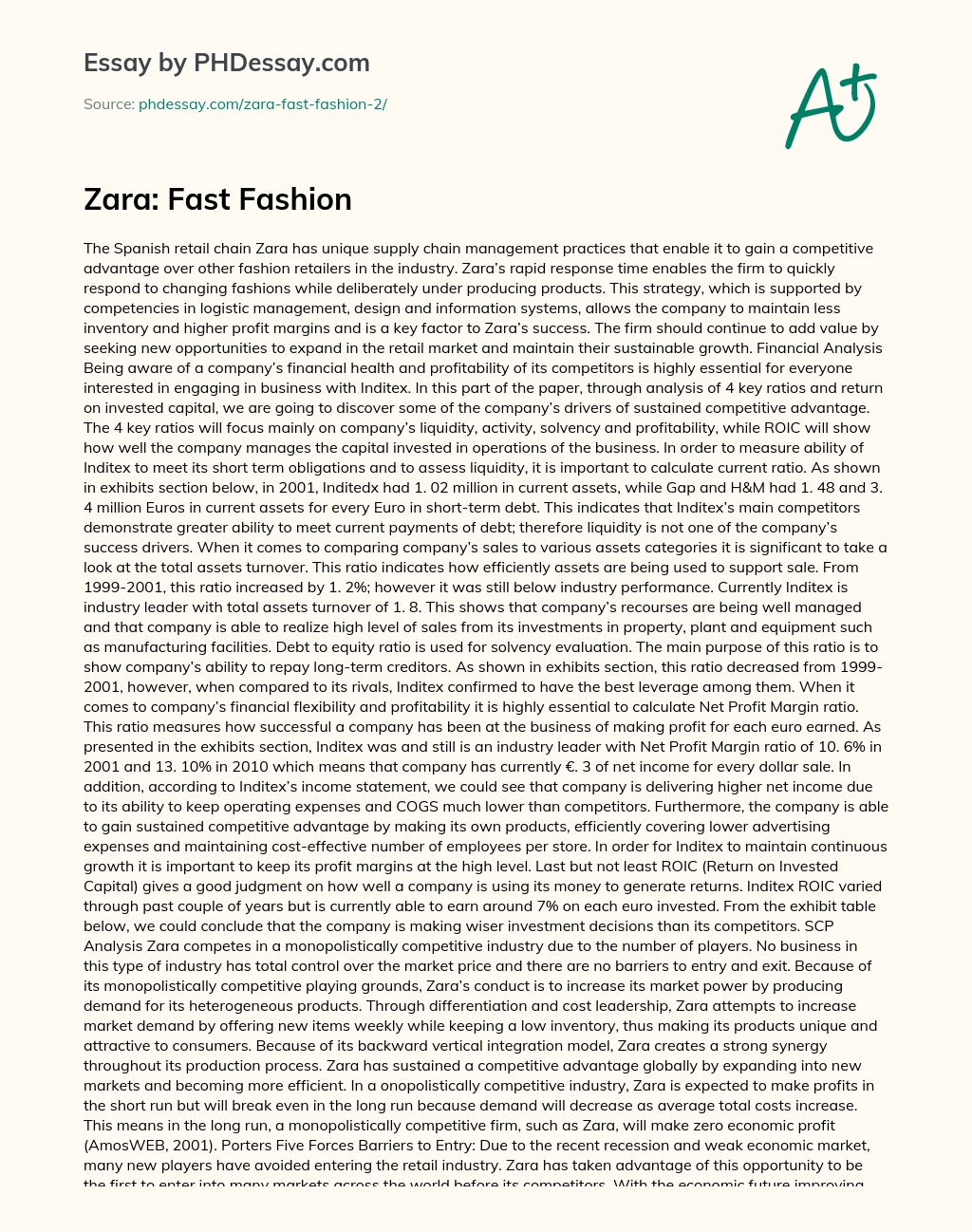 Zara: Fast Fashion essay