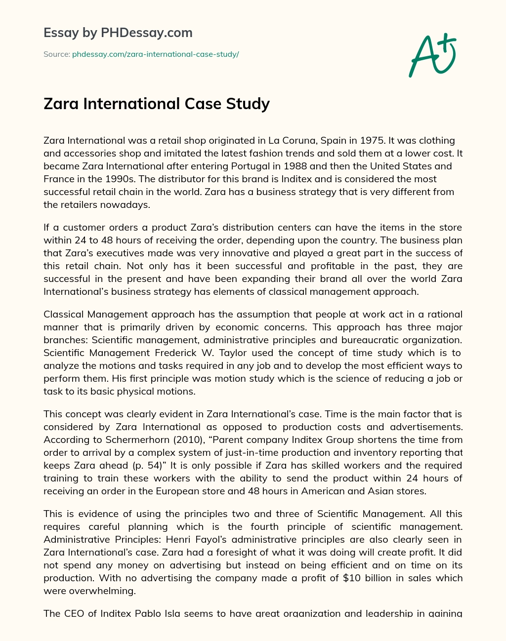 Zara International Case Study essay