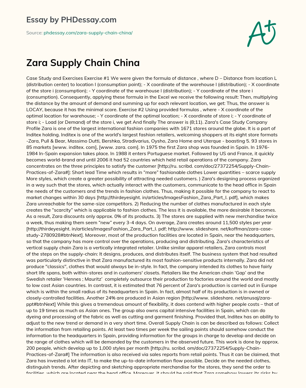 Zara Supply Chain China essay