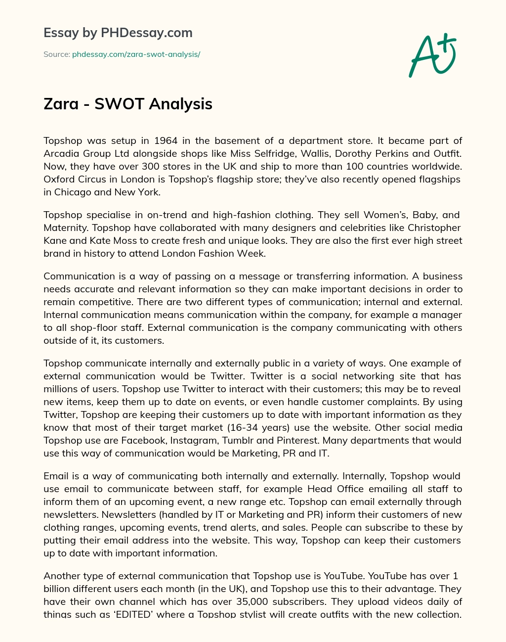 Zara – SWOT Analysis essay