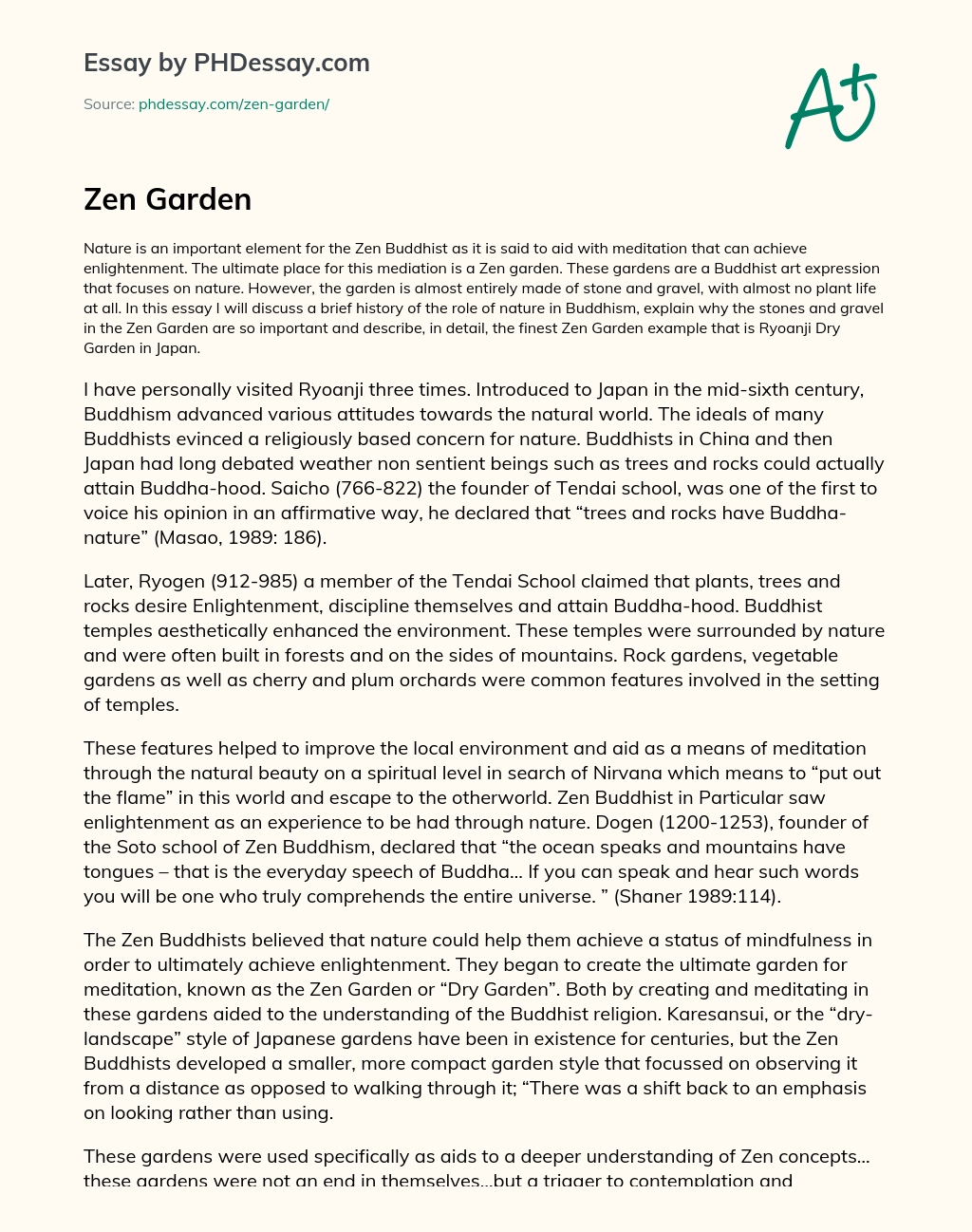 The Importance of Nature in Zen Buddhism and the Significance of Stones and Gravel in Zen Gardens essay