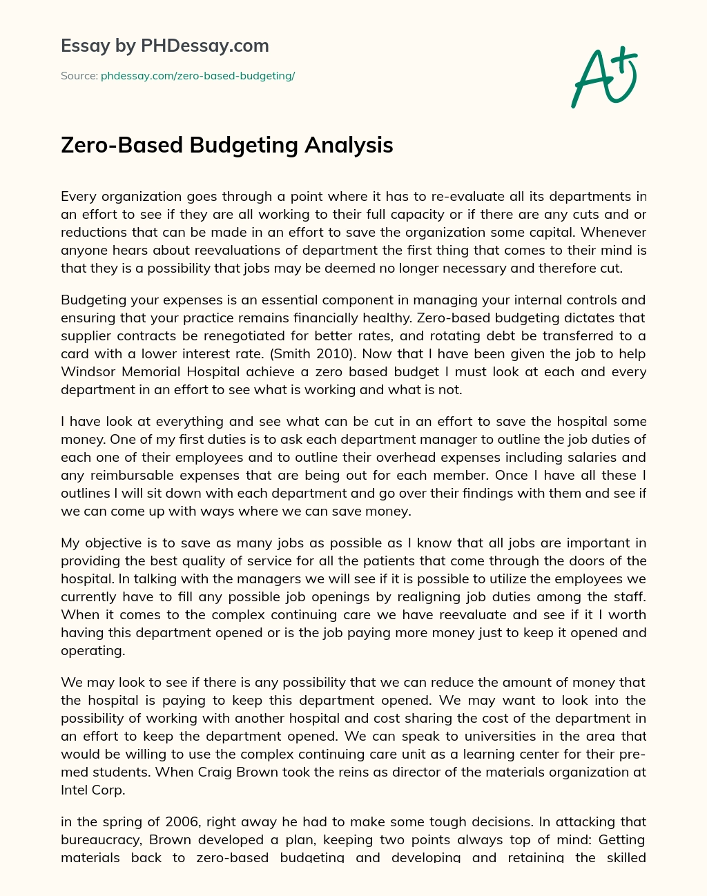 Zero-Based Budgeting Analysis essay