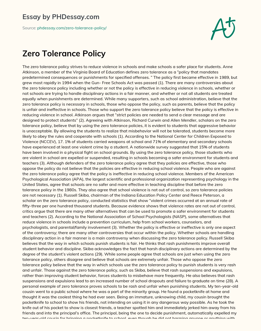 Zero Tolerance Policy essay