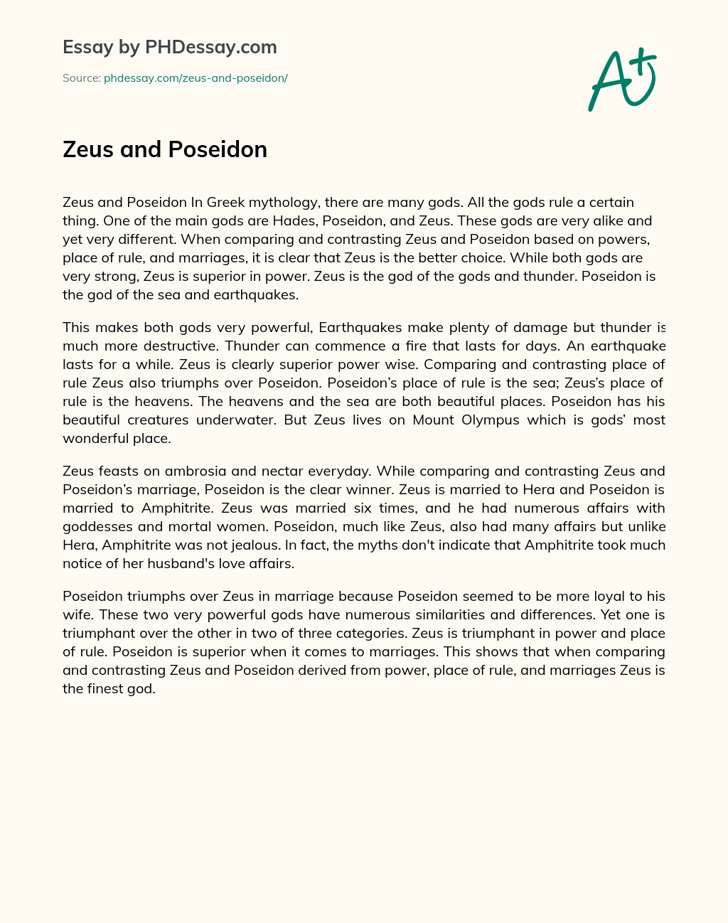 Zeus and Poseidon essay
