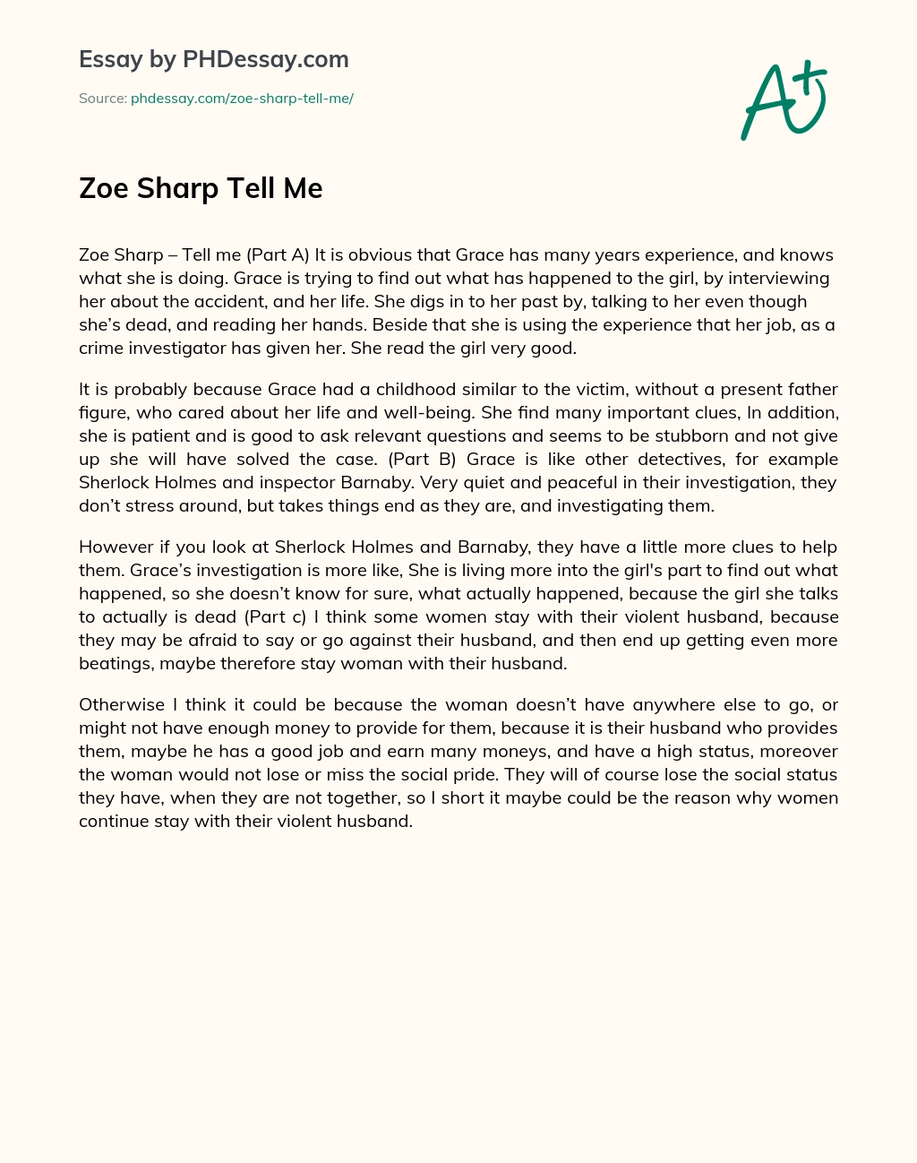 Zoe Sharp Tell Me essay