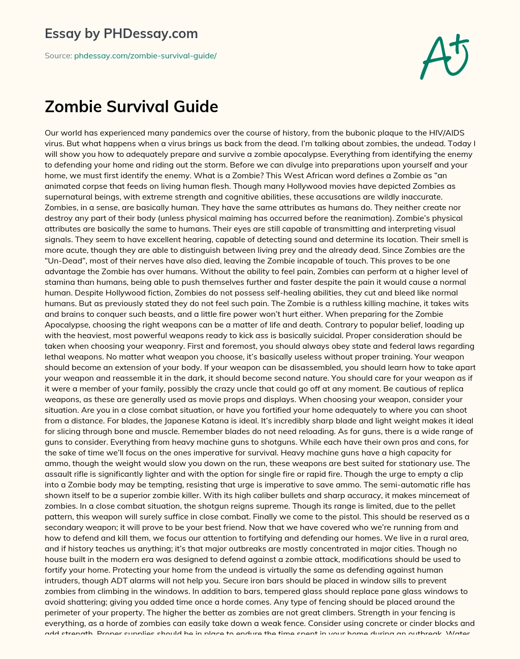 Zombie Survival Guide essay