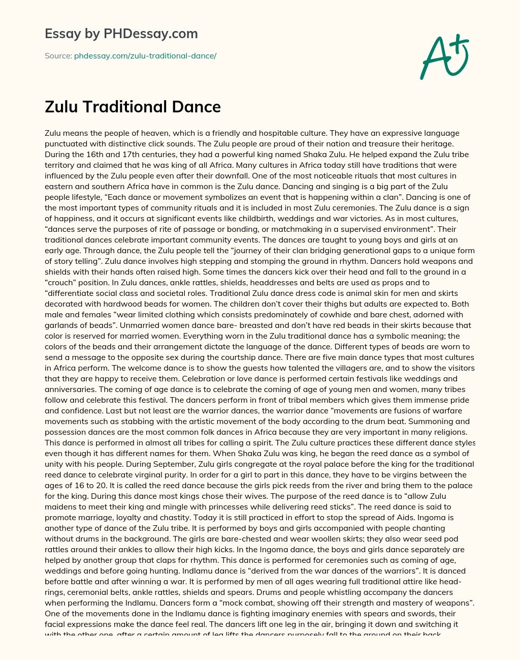 Zulu Traditional Dance essay